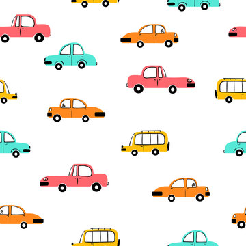 Seamless pattern with cute cars