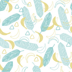 Cute hand drawn doodle vector seamless pattern in naive style. Tropical summer illustration with bananas and leaves for surface design and fabric.