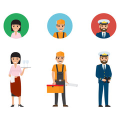 Set of Waiter, Builder and Mariner Flat Design