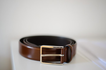 men's leather belt rolled up