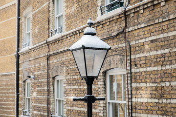 Old Victorian Style London Street Lamps in the Snow