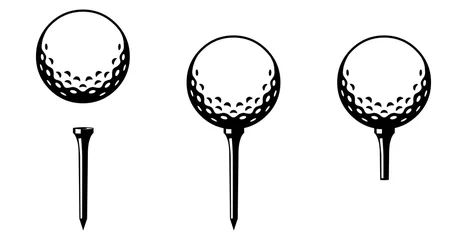 Foto auf Acrylglas Set: Golfball mit Tee in verschiedenen Varianten / schwarz-weiß / Vektor / Icon © snyGGG