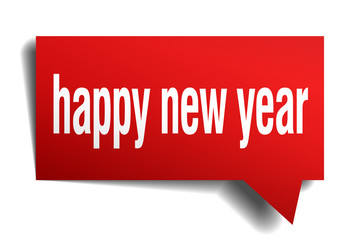 happy new year red 3d speech bubble