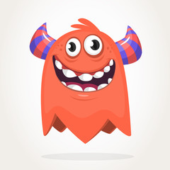 Happy cartoon orange monster. Halloween vector illustration of excited monster. Big set of cartoon monsters