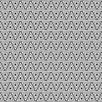 Seamless vector pattern. Geometrical background with hand drawn decorative tribal elements in black and white colors. Print with ethnic, folk, traditional motifs. Graphic vector illustration.