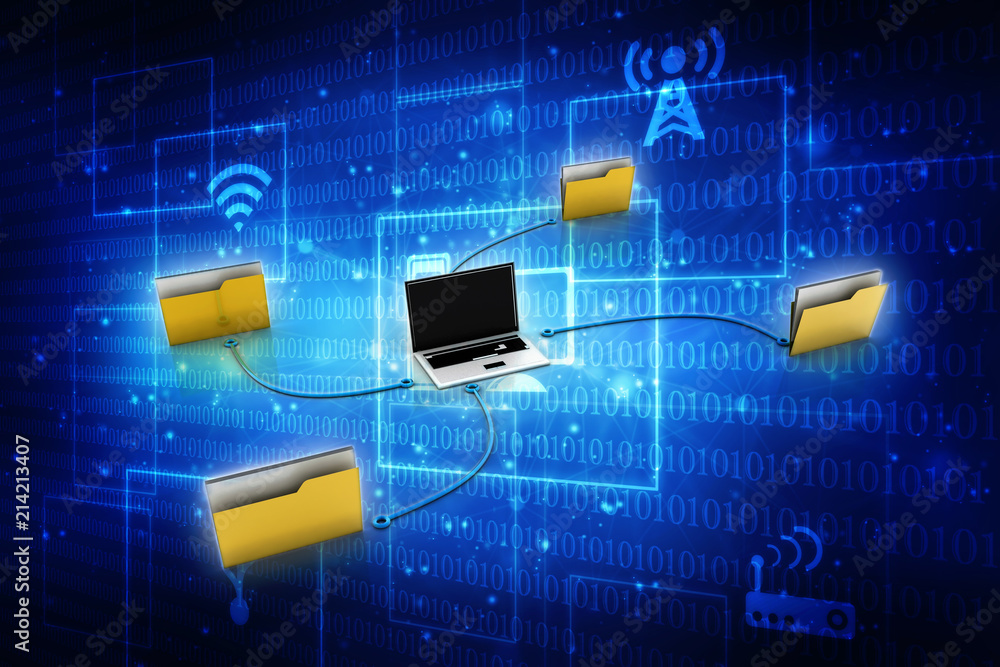 Poster 2d rendering folder connected to computer network
