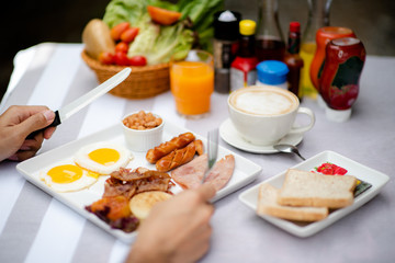 breakfast set prepare on table for morning serving, reday to eat