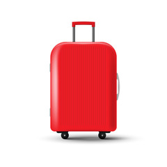 Travel suitcase with wheels isolated on white background. Vector illustration.