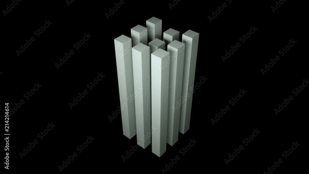 Poster nine long cuboids on black background, 3d rendering backdroung, computer generating
