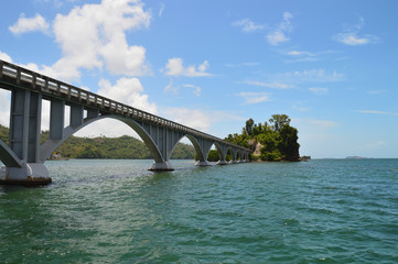 the pedestrian bridge in the Saman Gulf Dominican Republic, connects the coast with two tiny islets of Cayo Linares and Cayo-Vihia