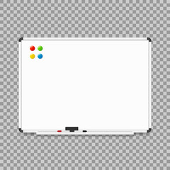 Empty whiteboard. magnetic board isolated on transparent background. Vector illustration.