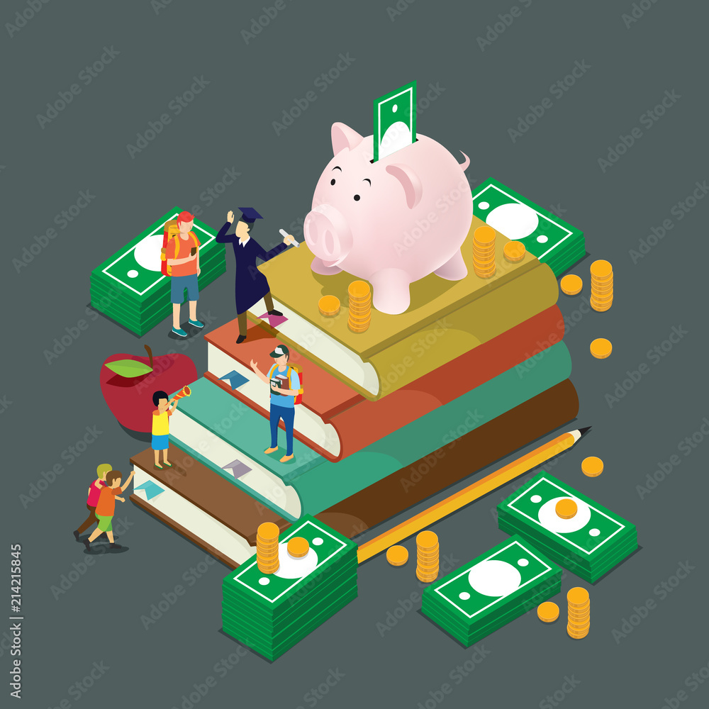 Wall mural education budget isometric