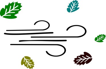 Wind and Leafs, Weather Symbols With the movement of the wind, stripes , cartoon illustrations, cute black and borders.
