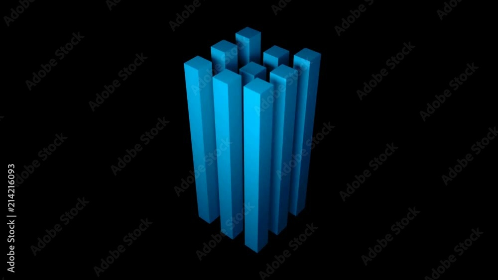 Aufkleber nine long cuboids on black background, 3d rendering backdroung, computer generating