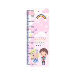Meter growth, cute kids, children's height measurements . Vector illustration.