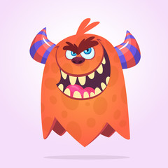 Scary cartoon monster with big mouth full of teeth. Halloween vector illustration of monster mascot