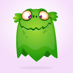 Green funny happy cartoon monster. Green vector alien character. Halloween design