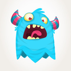 Happy cartoon monster. Vector Halloween blue furry monster 