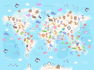 Vektorillustration der Weltkarte mit Tieren für Kinder. Flaches Design. © Svetlana