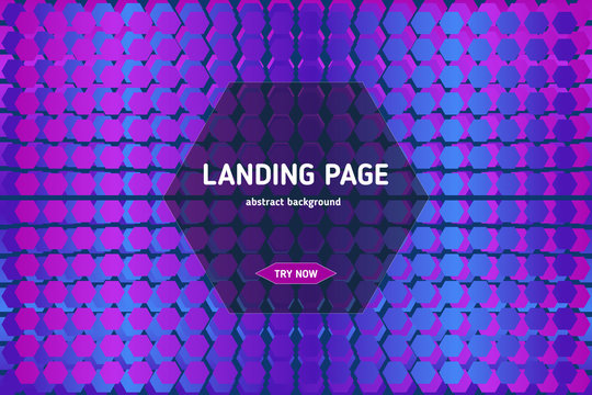 Hexagonal landing page background. Blue and purple colors. Web illustration. 