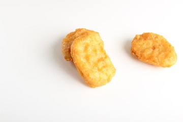 nuggets chicken deep fried on white background