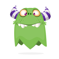 Green funny happy cartoon monster. Green vector alien character. Halloween design