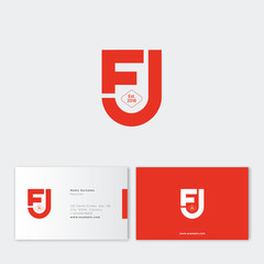 F and U letters monogram. Interlaced, crossed letters F and U. Letters like red shield, isolated on a dark background. Flat linear style emblem. Business card. © Nataly