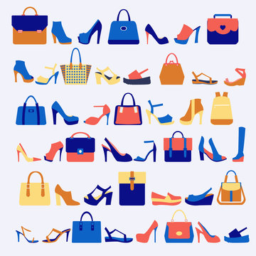 Set Icons Of Fashion Bags And Shoes