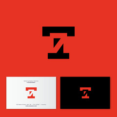 Fototapeta premium T and 7 number monogram. T letter and hidden numeric symbol 7. Digital logo. Flat style emblem. Identity, business card. Inverted version.