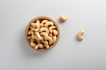 cashew nuts on gray background