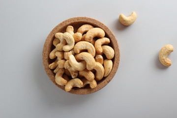 cashew nuts on gray background