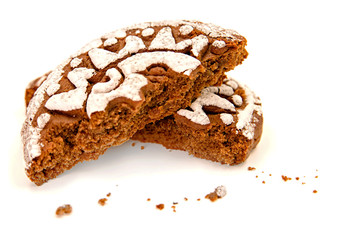 two halves of gingerbread with isolated on white