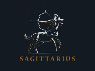 Sign of the zodiac Sagittarius. The centaur shoots a bow. Vector illustration. - obrazy, fototapety, plakaty