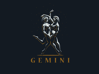 Gemini. Two girls are twins. Vector illustration.