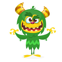 Cute cartoon monster. Vector troll or gremlin character. Halloween design