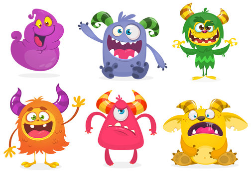 Cute cartoon Monsters. Vector set of cartoon monsters: ghost, goblin, bigfoot yeti, troll and alien and gremlin. Halloween characters isolated