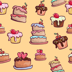 Cake dessert graphic black white seamless pattern illustration vector