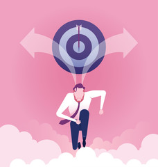 Successful. Businessman run to target. Concept achievement vector illustration.