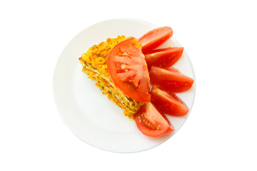 A piece of delicious cake from courgettes. Vegetable cake.