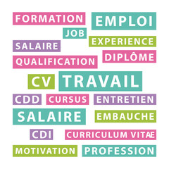 Nuages de mots autour du travail. Illustration multicolore.