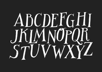 Vector uppercase alphabet. Handwritten letters with serifs and contrast.
