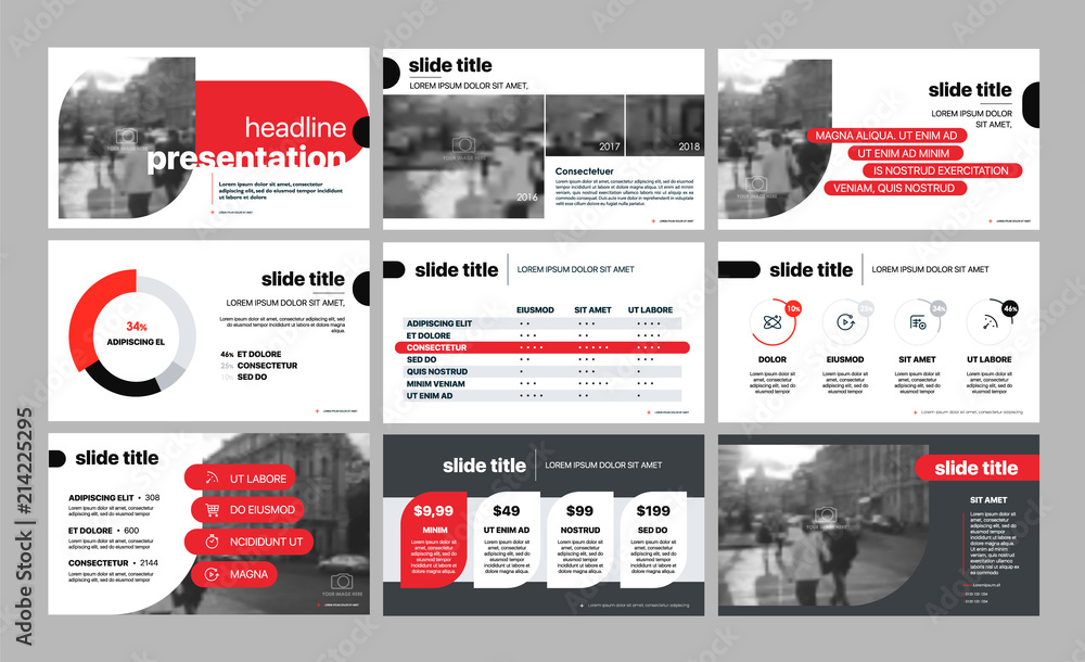 Poster presentation template. red geometric elements for slide presentations on a white background.