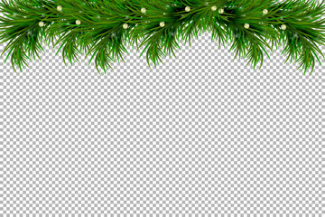 Merry Christmas and Happy New Year background with fir branches isolated on transparent background. Modern design. Universal background for poster, banners, flyers, card. - 214225652