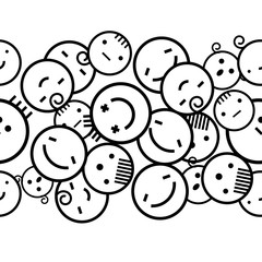 Seamless white background of creative emotions. Different emotions of people. Black and white pattern. Textile rapport.
