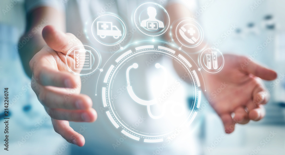Aufkleber businessman using digital medical interface 3d rendering
