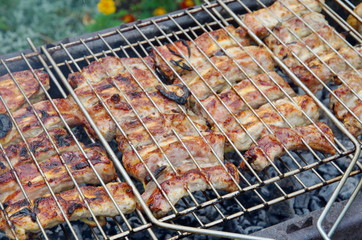 Pork ribs fried on the grill