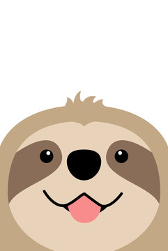 Smiling Sloth Face Flat Design, Vector Illustration