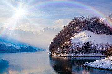 Fantastic winter landscape.  Panoramic view of beautiful winter landscape.  winter background