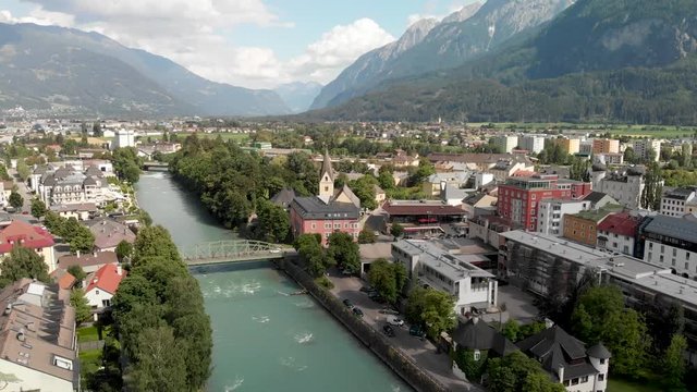 Lienz, Austria. Aerial view of city and river