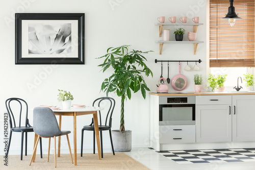 Open Space Dining Room Interior With A Table Chairs